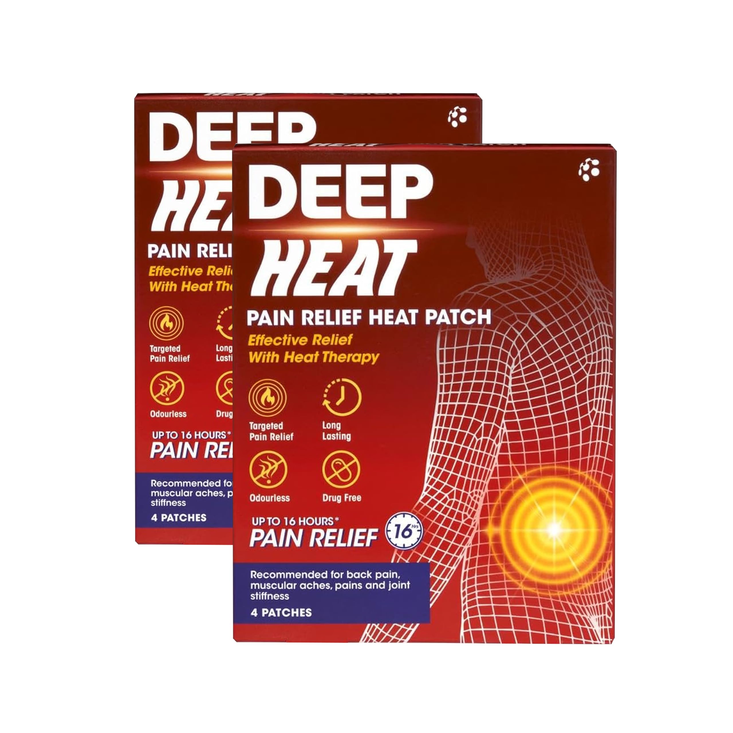 Deep Heat Pain Relief Heat Patches | Pain Relief with Heat Therapy | 4 Patches (Pack of 2)