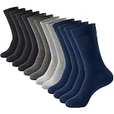 J-BOX Men's Dress Socks, 6 Pairs Combed Cotton Crew Socks for Business and Casual Wear, Black, Gray and Navy, Size 6-12