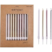 PHD CAKE 24-Count Long Birthday Candles in Holders in Gold Silver Rose Gold White