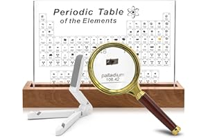 SIRCLES Periodic Table with 83 Real Elements Inside, Acrylic Periodic Table of Chemical Elements with Wooden Stand and Magnif