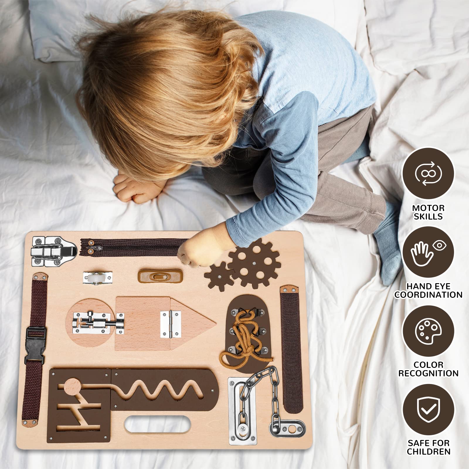 Toddler Travel Toys Busy Board For Toddlers 2-3 Years Wooden