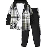 Qetobolly Boys Clothes Plaid Hooded Shirt Top and Sweatpants 2PC Kids Clothes Boys Fall Winter Outfits for 6-16 Years