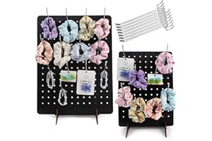 YLOLUL 2 Pcs Pegboard Display Stand with 20 Pcs Metal Hooks Black Wooden Retail Rack Keychain Display Stand for Jewelry Craft Shows, Selling, Peg Board Accessories Rack Organizer, 17" X 13",14" X 9.75"