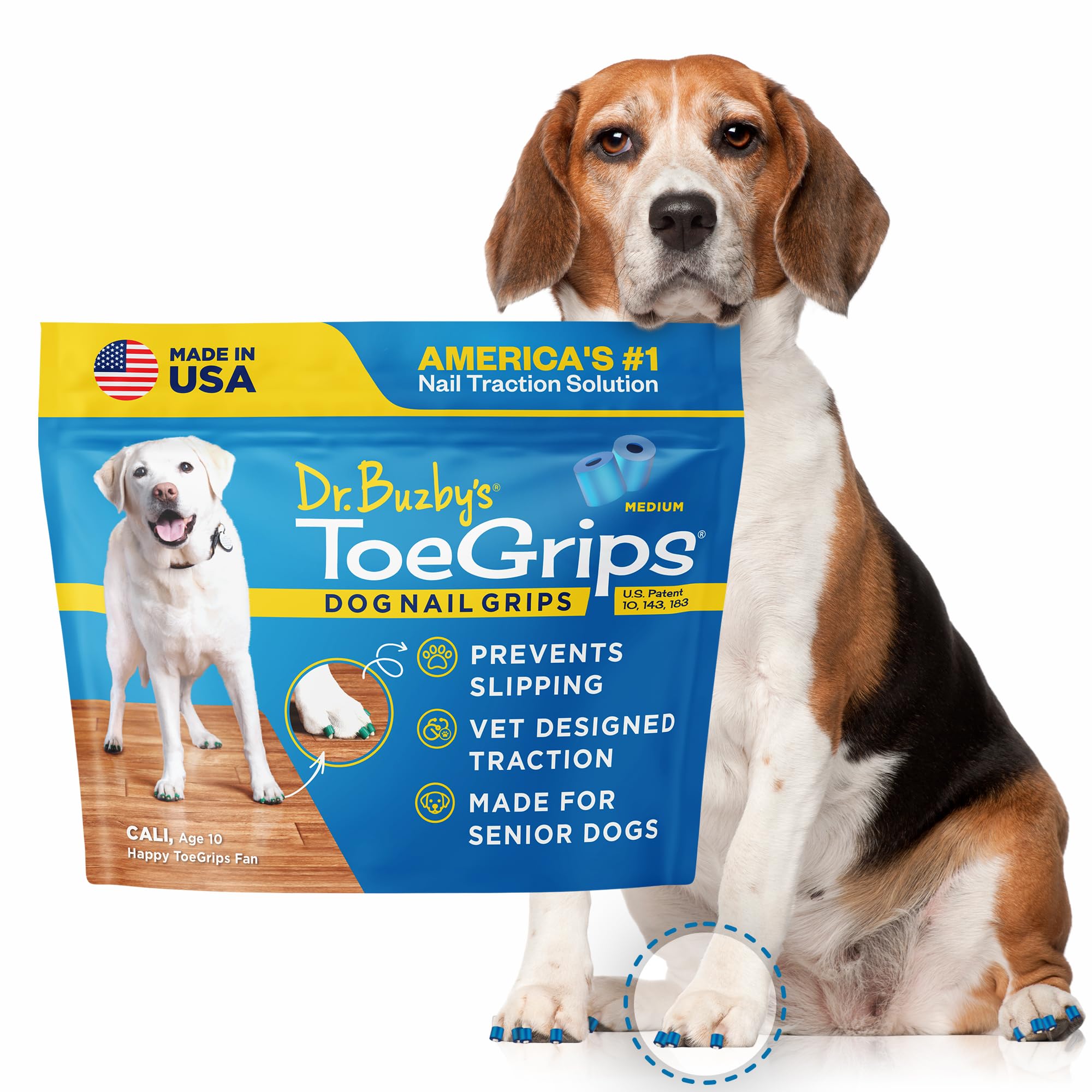 Dr Buzby's Medium ToeGrips for Dogs - Instant Traction on Wood/Hardwood Floors, Anti-Slip Relief for Senior Dogs, Stop Sliding Instantly, Rubber Nails (1 Pack, 20 Grips)