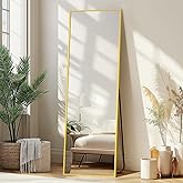 Delma Full Length Mirror,Large Floor Mirror with Aluminum Frame for Bedroom, Bathroom, Living Room,Wall Mount or Freestanding Design(with Stand,Rect 56x15-Gold)