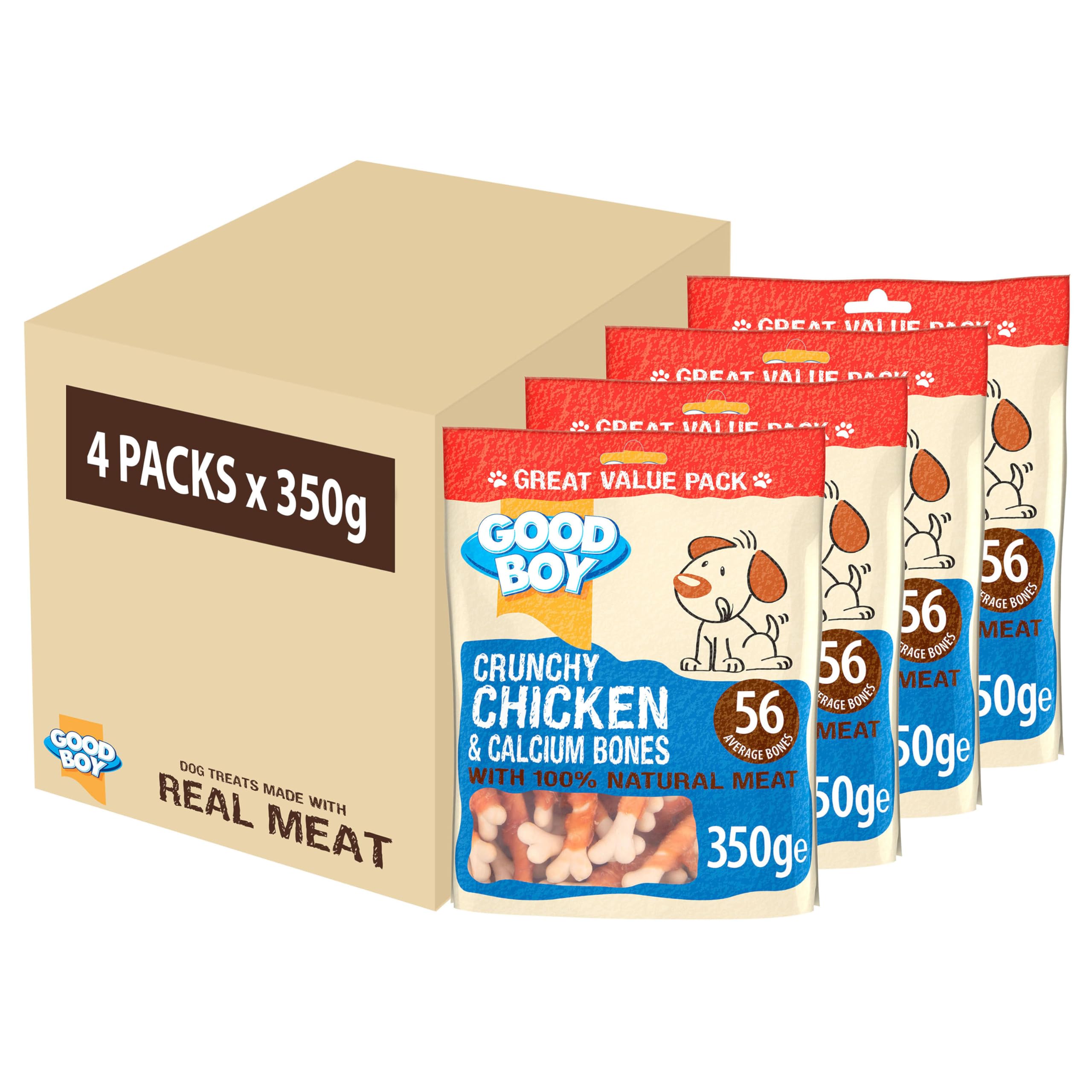 Good Boy - Chicken and Calcium Bones - Dog Treats - Made With 100% Natural Chicken Breast Meat -Low Fat Dog Training Treats, 350 gm (Pack of 4)