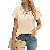Fayenne Womens Tops Dressy Casual V Neck Ruffle Short Sleeve Blouse Business Casual Tops Chiffon Flowy Shirt Cute Summer Tops
