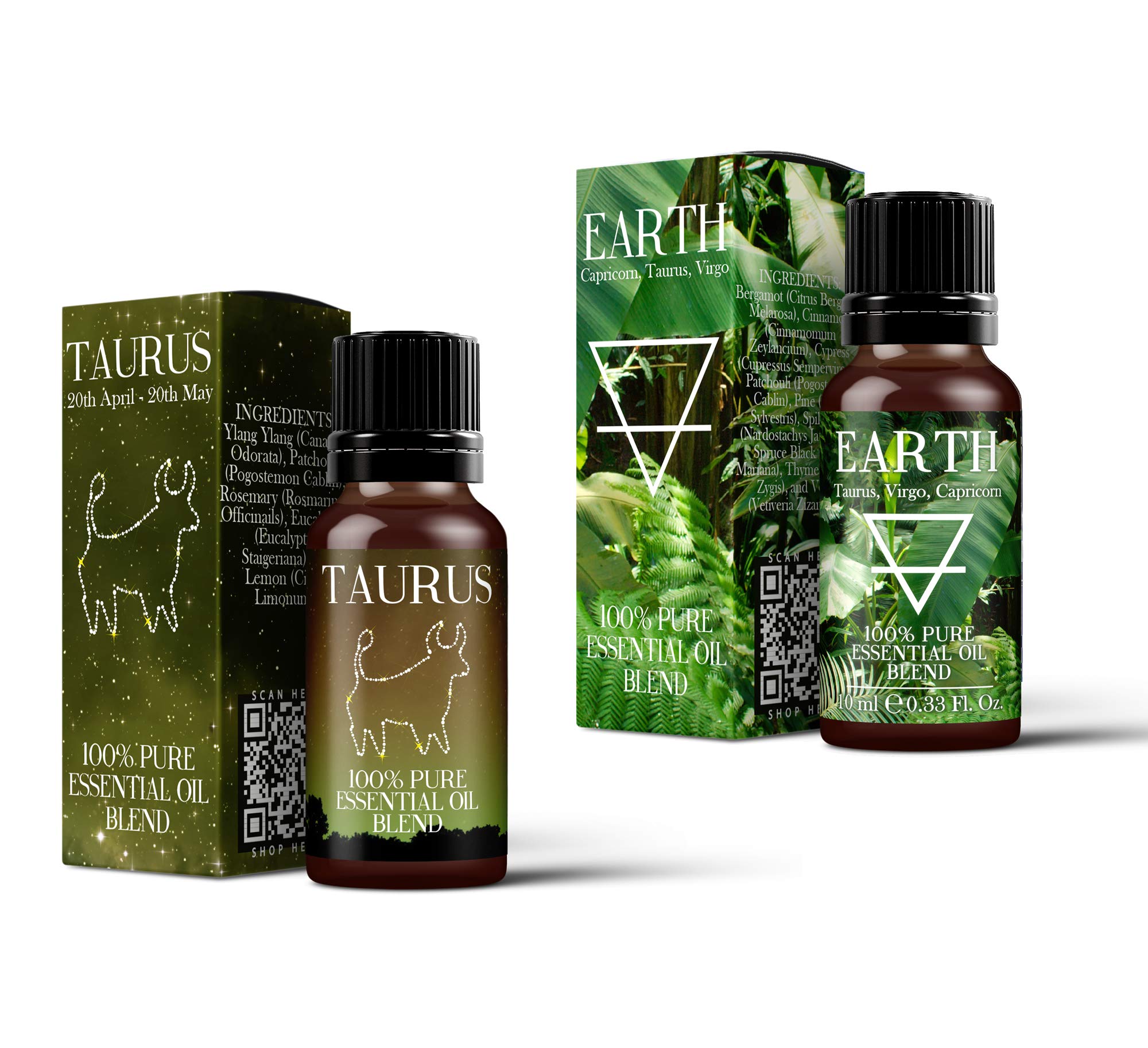 Mystix London | Earth Element & Taurus Zodiac Essential Oil Blend Twin Pack | 2×10 ml | 100% Pure & Natural | Aromatherapy for Stability & Sensuality | Vegan, GMO Free, Cruelty-Free