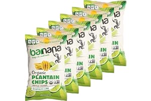 Barnana - Organic Plantain Chips, Acapulco Lime, Healthy Snack Made With 100% Coconut Oil, Non-GMO, Potato Chip Alternative, Zero Sugar, Paleo, Grain-Free Chips, Vegan, USDA Organic (2 oz, 6-Pack)