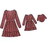 Mommy and Me Matching Dresses Floral Split Ruffled Boho Dress Long Sleeve Casual Fall Winter Mom Daughter Matching Outfits
