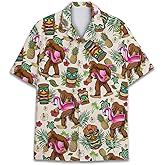 HIHI GLOBAL Tropical Bigfoot Hawaiian Shirts for Men Women, Sasquatch Summer Beach Button Down Short Sleeve