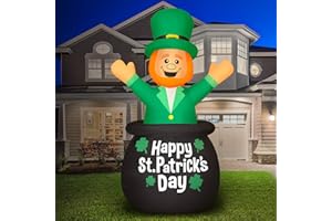 Holidayana 5ft St Patricks Day Inflatable Leprechaun in Pot of Gold. St Patricks Day Inflatables Outdoor Decorations. Saint Patricks Day Inflatable Leprechaun Complete Kit for Saint Patricks Day Party