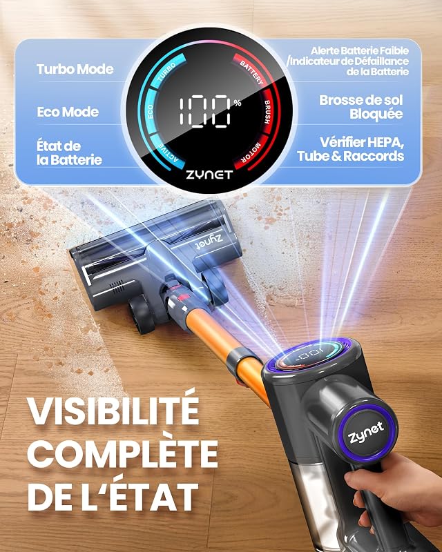 DP2 Aspirateur Balai Sans Fil, Double Batterie Intégrée, 90Min/48KPa/600W — photo 6 sur 8
