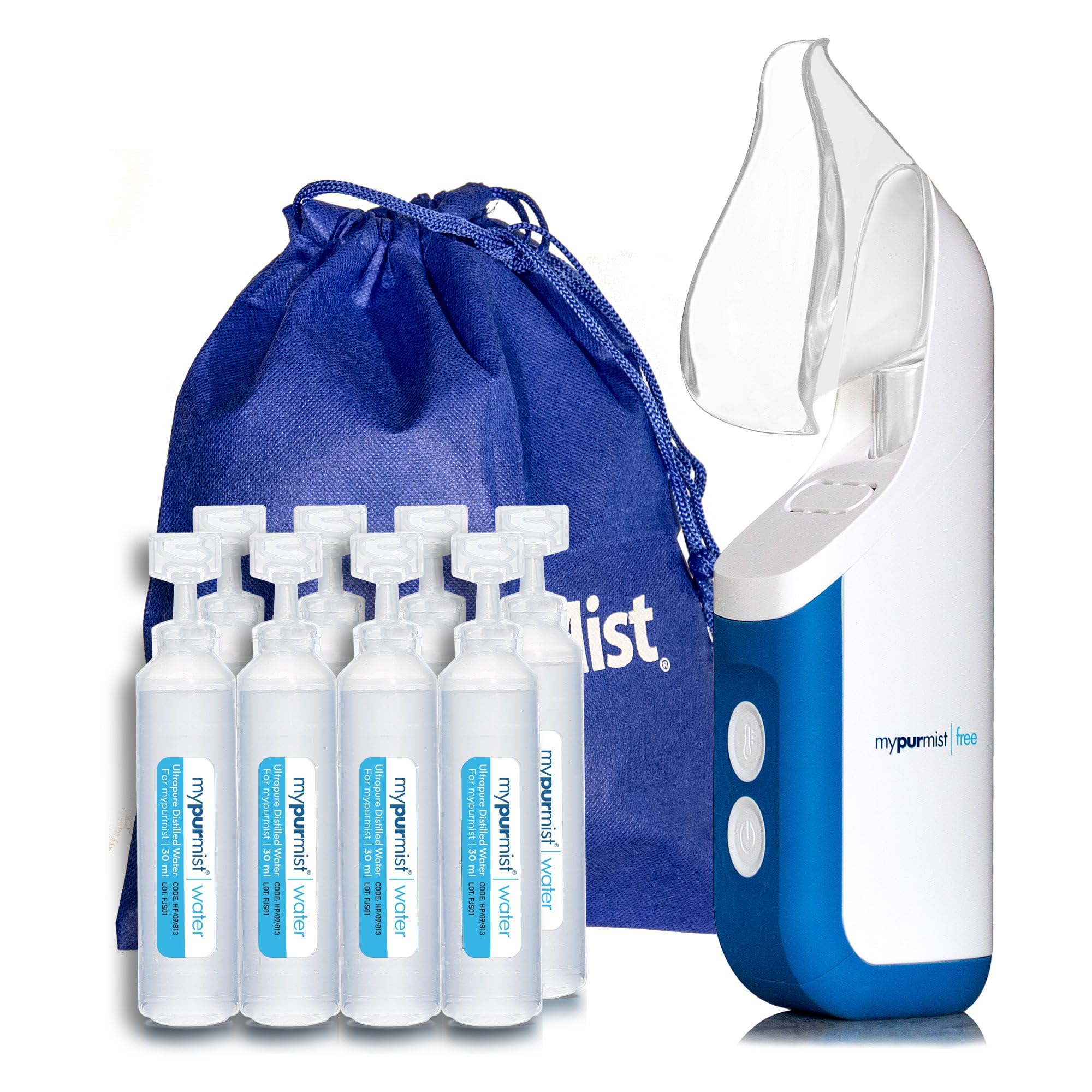 Mypurmist Free Ultrapure Cordless Steam Inhaler - Handheld Personal & Battery-Powered Steamer, Vaporizer & Humidifier for Sinus Relief, Nasal Congestion, Cold & Cough, Vocal Care