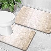 OLANLY Bathroom Rug Set 2 Piece, Soft Absorbent Microfiber Bath Mats and U-Shaped Contour Toilet Rug, Non-Slip, Machine Wash Dry, Plush Shaggy Bath Mats for Bathroom (24"x16"+24"x20", Light Beige)
