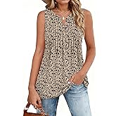 Zeagoo Women's Summer Tank Tops 2026 Pleated V Neck Floral Loose Fit Casual Flowy Boho Tunic Sleeveless Shirts