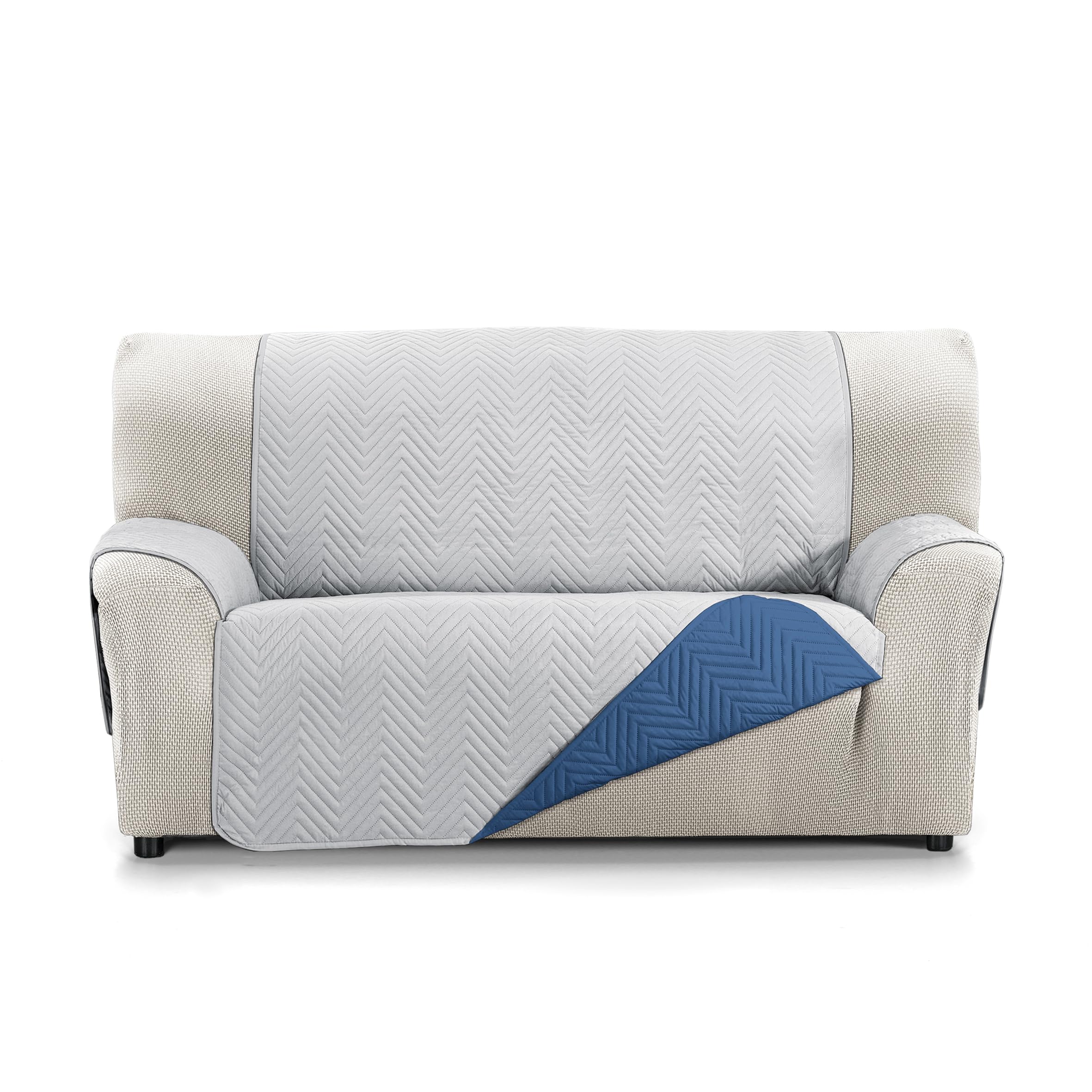 Martina Home Milano Sofa Cover, Quilted Reversible 2 Seater Sofa Protector Grey/Blue