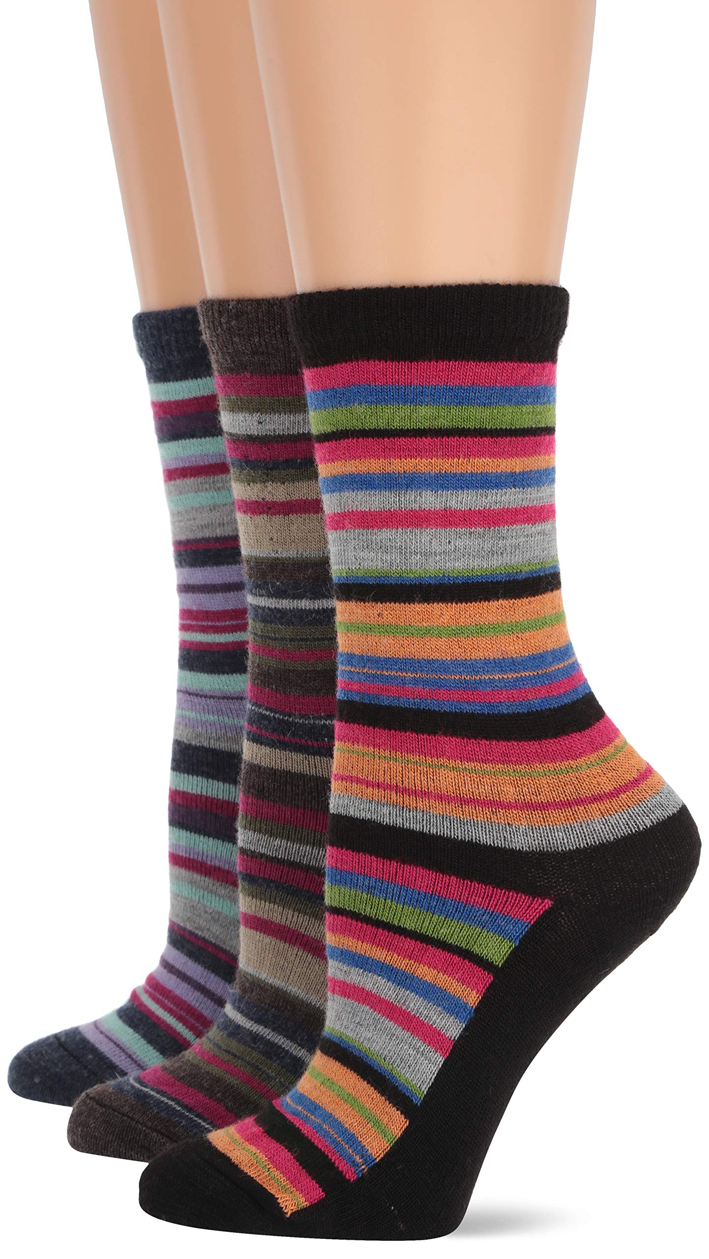 Wise Blend Women's Merino Wool Blend Colorful Stripe Crew Socks 3 Pair Pack Casual, Multi, Medium (Pack of 3)