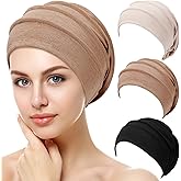 3 Pieces Slouchy Beanies Womens Headwear Sleeping Beanies Head Wrap Hats Soft Sleep Cap Stretchy Elastic Headwear for Women (Black, Brown, Beige)