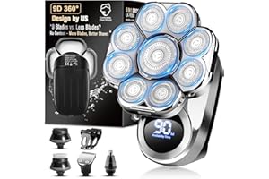 HANDSOMEMEN 9D Electric Head Shaver for Bald Men, Upgraded 5-in-1 Head Shaver for Bald Men, Waterproof Wet/Dry Grooming Kit Electric Shaver for Men, Cordless Rechargeable Bald Head Razor for Home&Travel