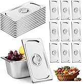 10 Pack 1/3 Size Steam Table Pan Covers Universal Handled Lid Stainless Steel With Handle Restaurant Commercial Hotel Pan Cover 6.9 x 12.8 Inch for Food, Fruits, Vegetables
