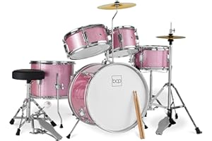 Best Choice Products Kids 5-Piece Beginner Drum Set Junior Kit, Starter Percussion w/Cymbals, Pedal, Toms, Snare, Drumsticks, Stool - Pink Sparkle