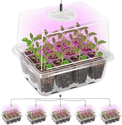 MIXC Seed Trays with Grow Light 5 Pack 8 LED Lamps Adjustable Lids