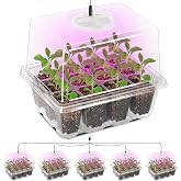 Bonviee Seed Starter Trays with 12-LED Grow Lights, Clear, 5 Pack | 5 Clear-base seedling Kits, 60 Cells, 12-LED Grow Light Per Tray, Vented Humidity Domes, Drainage Holes, 1-to-5 USB Cable