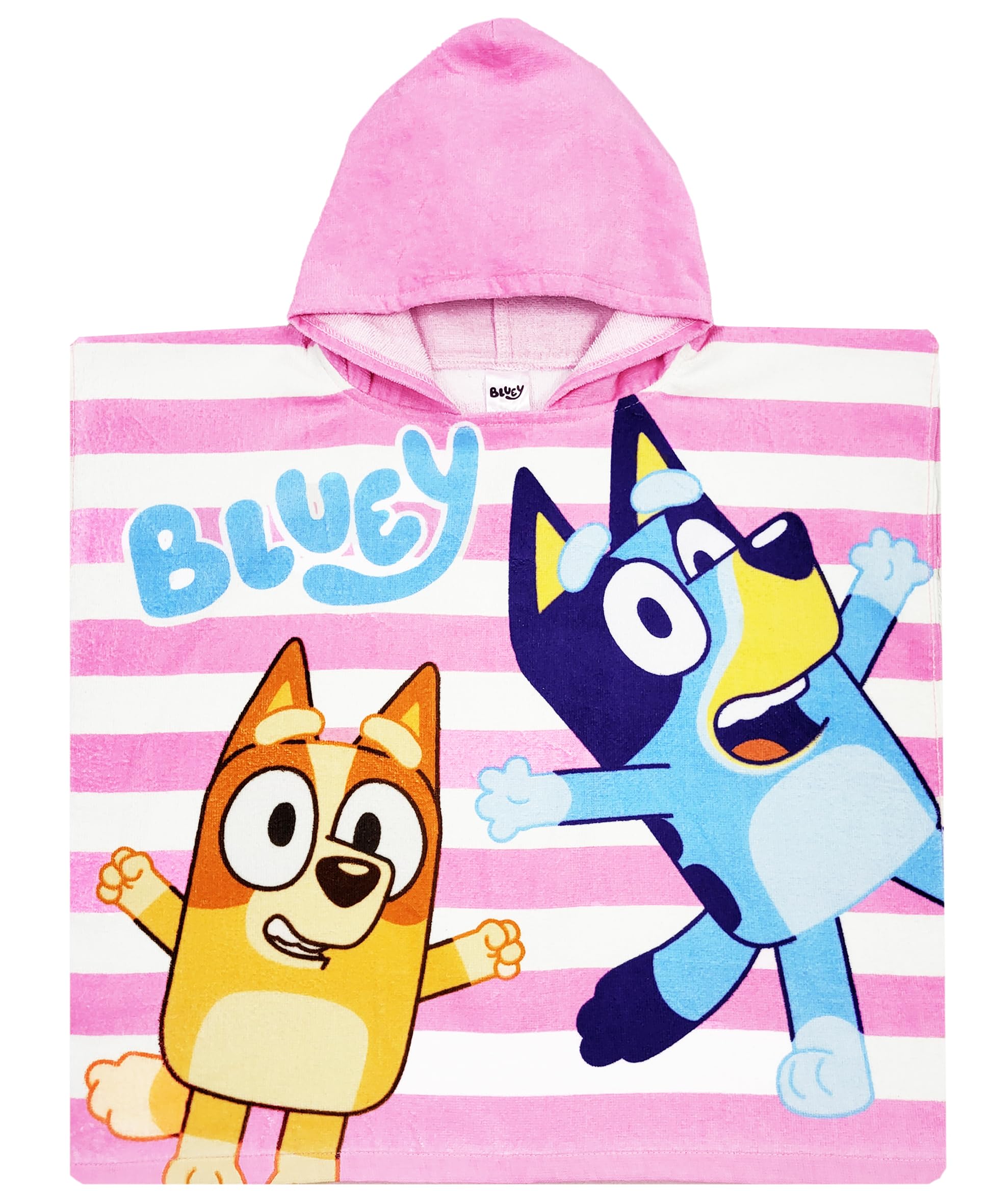 Bluey Girls Swimming Hooded Towel Poncho Bath Towel Hoodie Cover Up (Bluey Towel Pink, One Size)