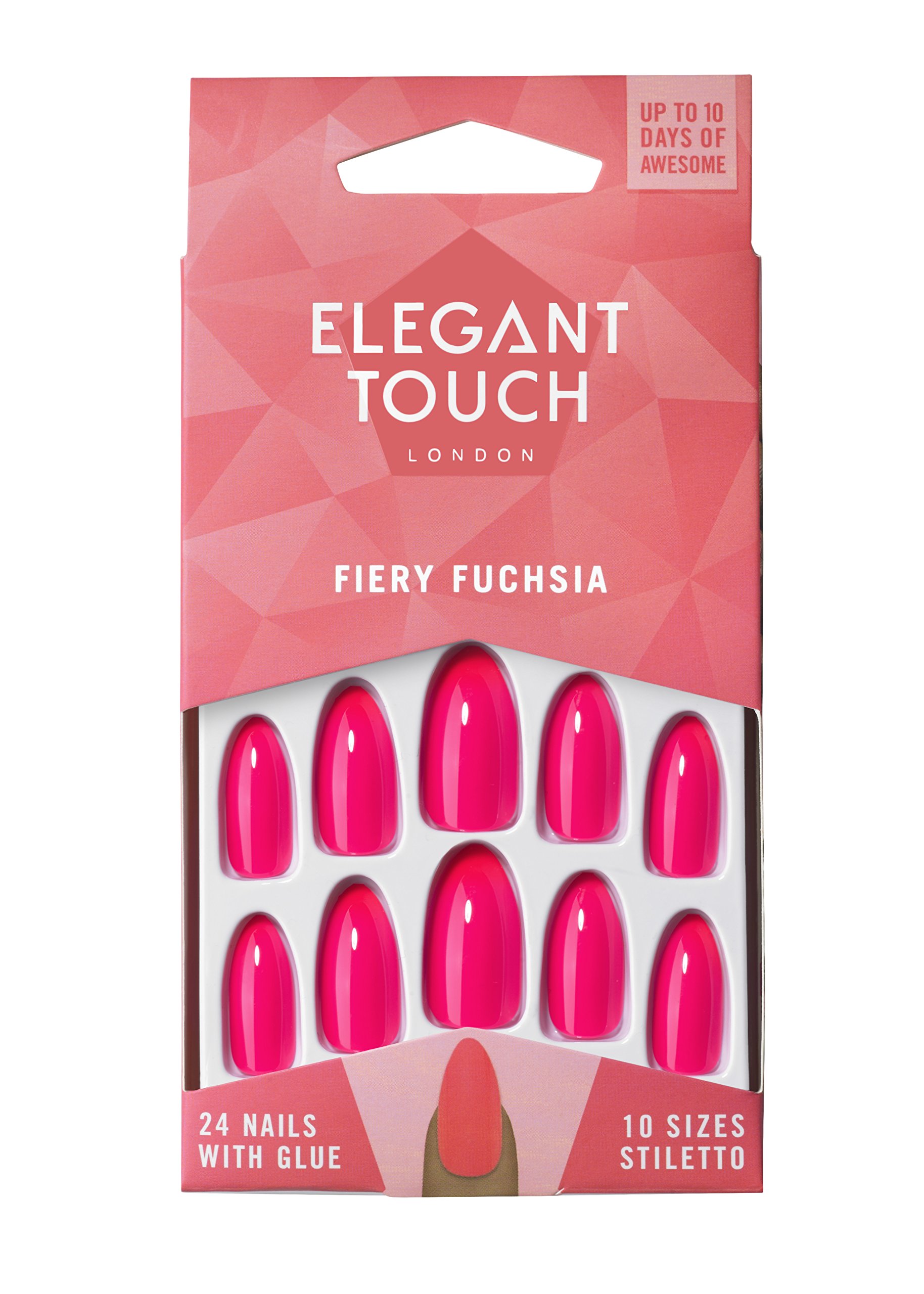 Elegant Touch Colour False Nails - Fiery Fuchsia, pink