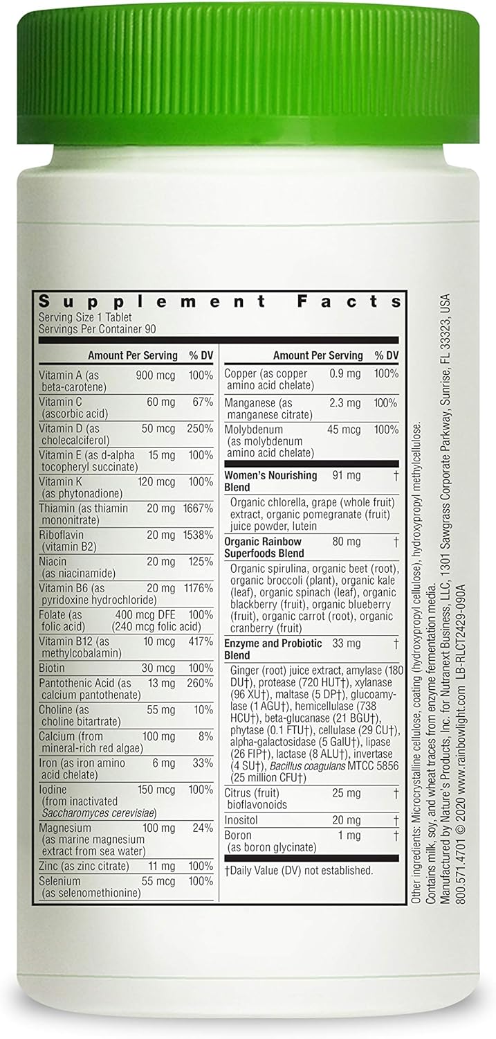 Rainbow Light Women’s One Multivitamin for Women with Vitamin C, Vitamin D, & Zinc for Immune Support, Clinically Proven Absorption of 7 Key Nutrients, Non-GMO, Vegetarian & Gluten Free, 90 Tablets: Health & Personal Care