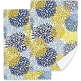 Mogifedc Yellow Blue Dahlia Bath Hand Towels Set of 2,Decorative Hand Towels for Bathroom, Kitchen, Gym, Yoga, Hotel and Spa 16x24 inch