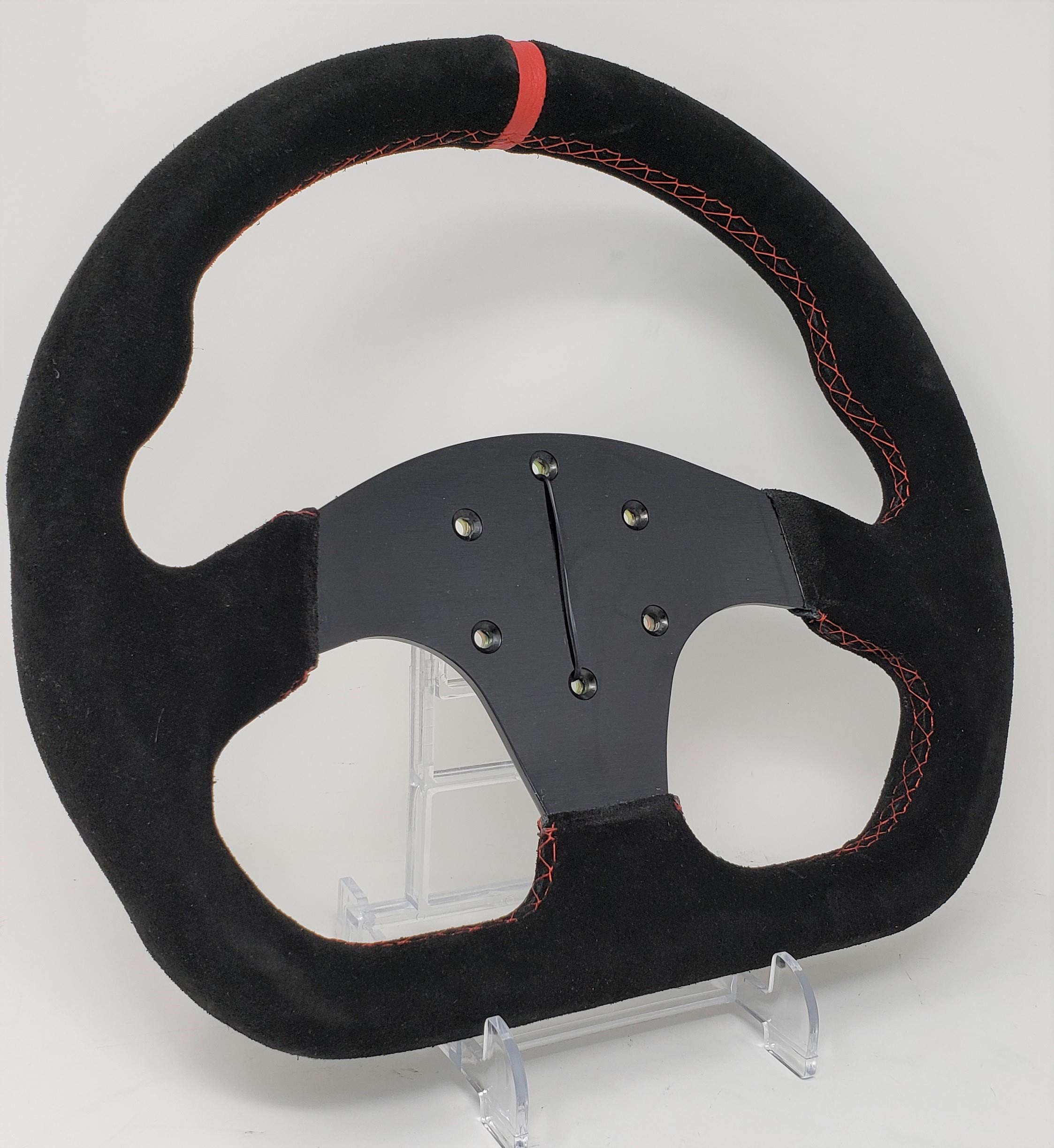 320mm Genuine Leather D-Shaped Steering Wheel With Red Stripe - Flat Bottom Superqua Style For Racing