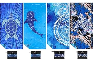 YONGOES 4 Pack Microfiber Lightweight Thin Beach Towel Sand Free Quick Dry Super Absorbent Large Towels for Swimming Pool Yoga Gym Travel Vacation Beach Accessories Essentials for Adults