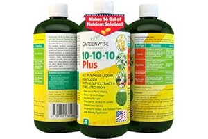 GARDENWISE 10-10-10 All Purpose Plant Food - Liquid Fertilizer with Seaweed Kelp & Iron - Indoor & Outdoor Plant Food, Vegetables, Flowers, Lawn & Garden 1x8oz