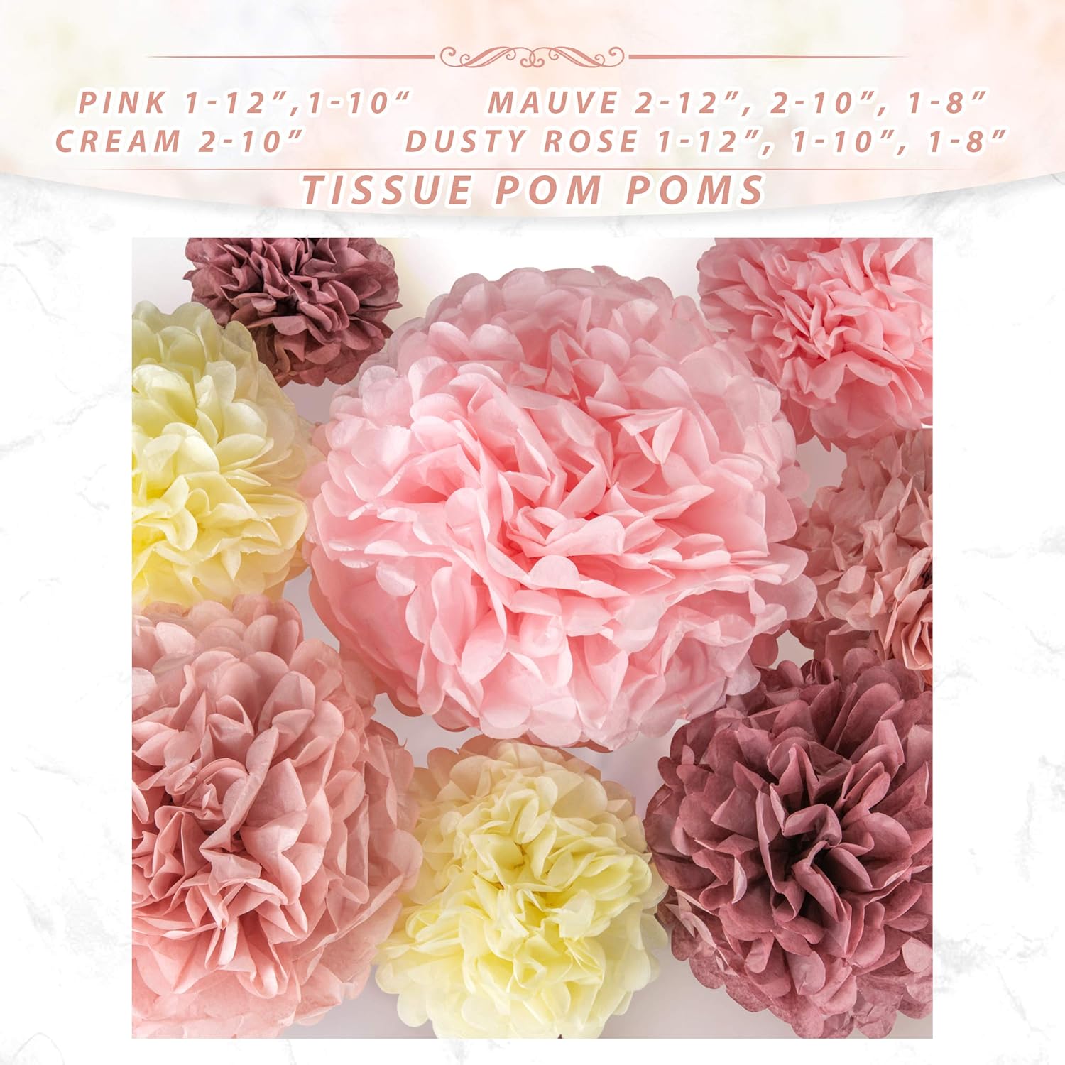 EpiqueOne Special Occasion Decoration Set - 22 Pcs Dusty Rose, Mauve, Blush Pink, Cream Decoration Kit - Pom Poms, Lanterns, Honeycomb & Garland - Decor for Birthday, Wedding, Baby Shower Party: Health & Personal Care