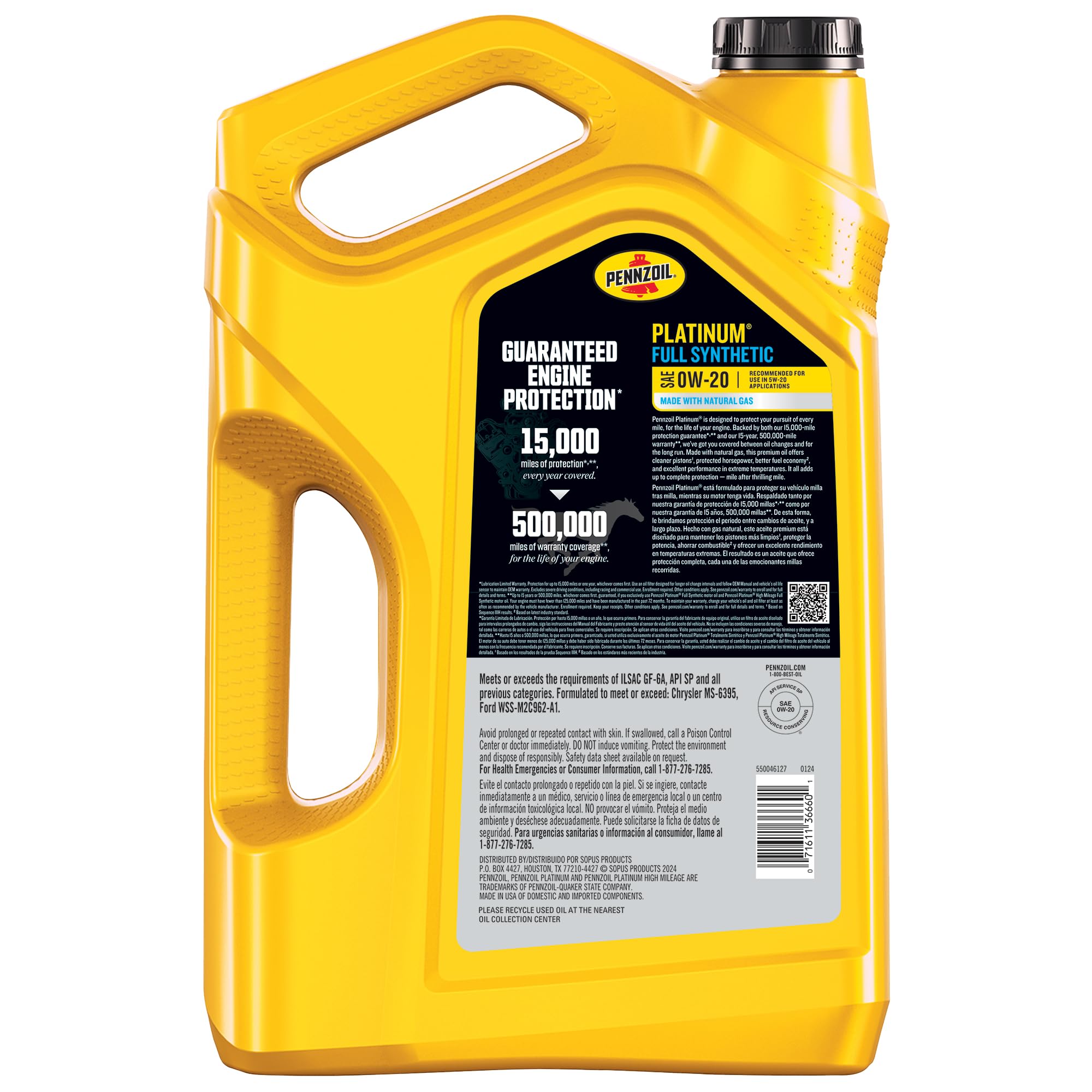 Pennzoil Platinum Full Synthetic 0W-20 Motor Oil, 5 Quart