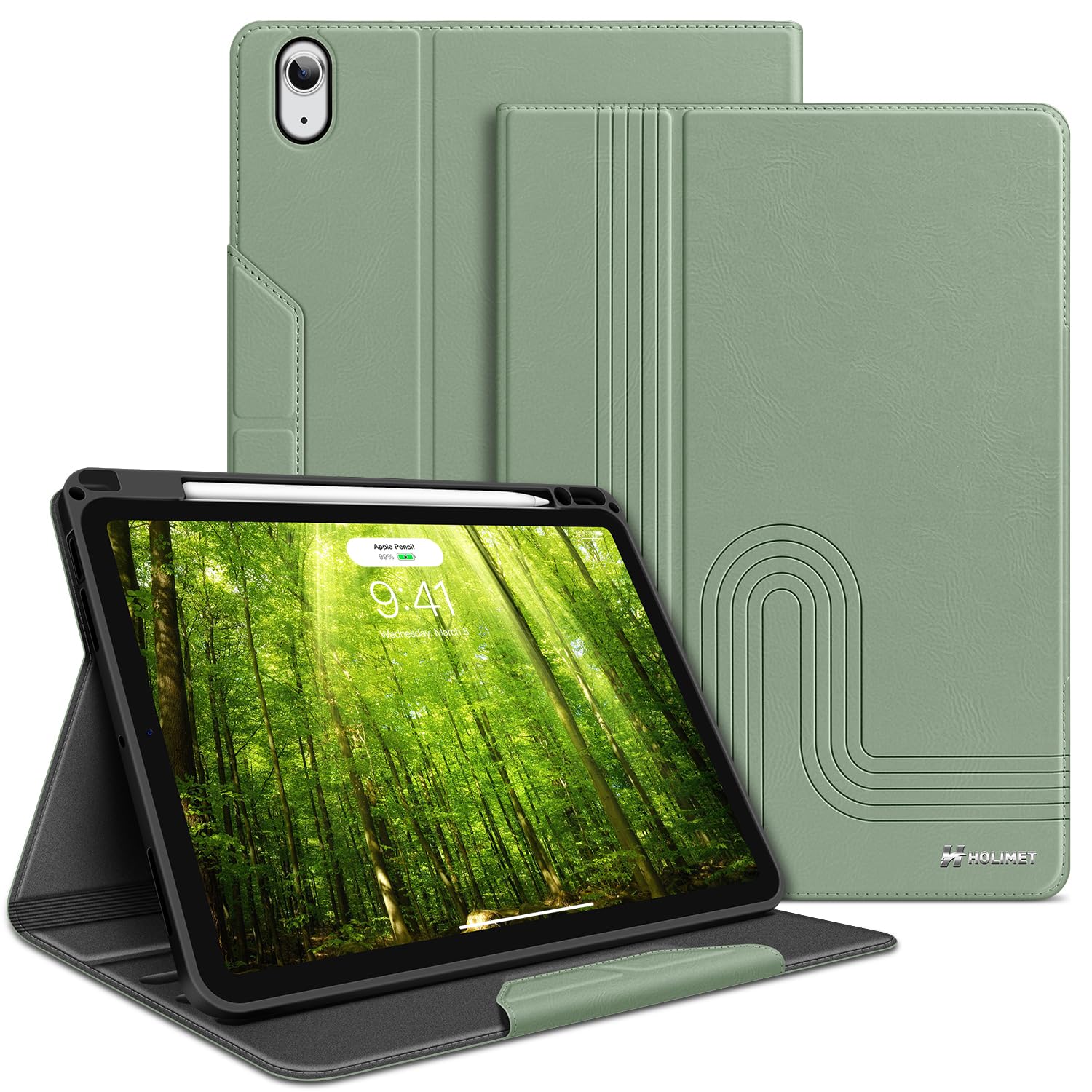 Photo 1 of H HOLIMET Case for iPad Air 11 inch M3 2025 2024/iPad Air 5th Generation 2022/iPad Air 4th Generation 2020 10.9 Inch with Pencil Holder Shockproof Protective Cover for iPad Air 6/5/4 Vegan Leather