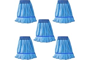 TANEMUDO 5 Pcs Commercial Mop Heads, Blue, Polyester, Floor, Medium Weight, Loop Ends, High Absorption, Universal Use