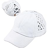 Funky Junque Girls Messy Bun Baseball Cap - High Ponytail Criss Cross Hat, Smiley Face Designs, Seasonal Patterns