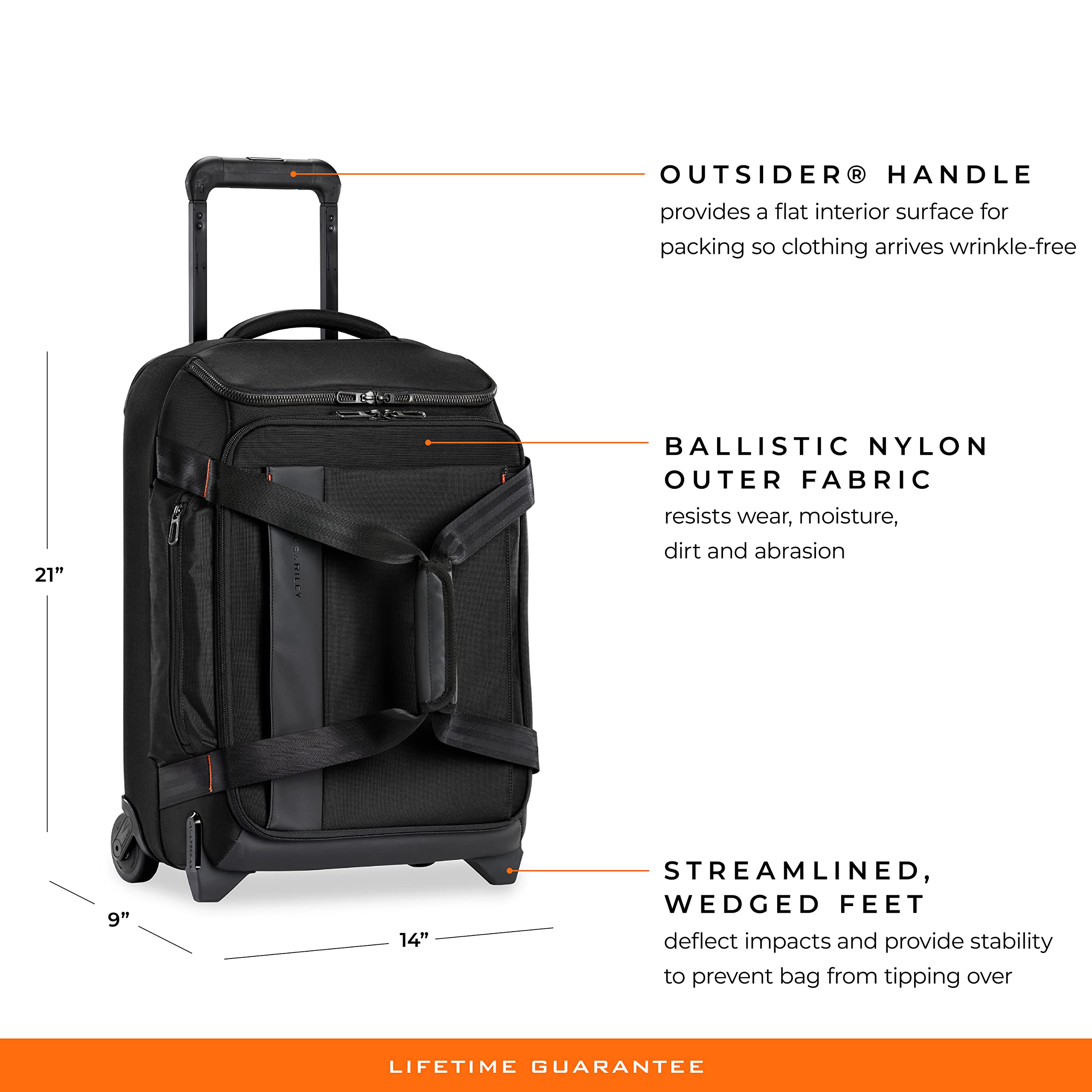 Briggs & Riley ZDX Upright Rolling Duffel Bag, Black, Carry-On 21-Inch