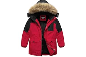 Chrisuno Boy's Med-length Parka Winter Coat Waterproof Outwear Ski Snow Jackets Thick Padded Insulated Windbreaker