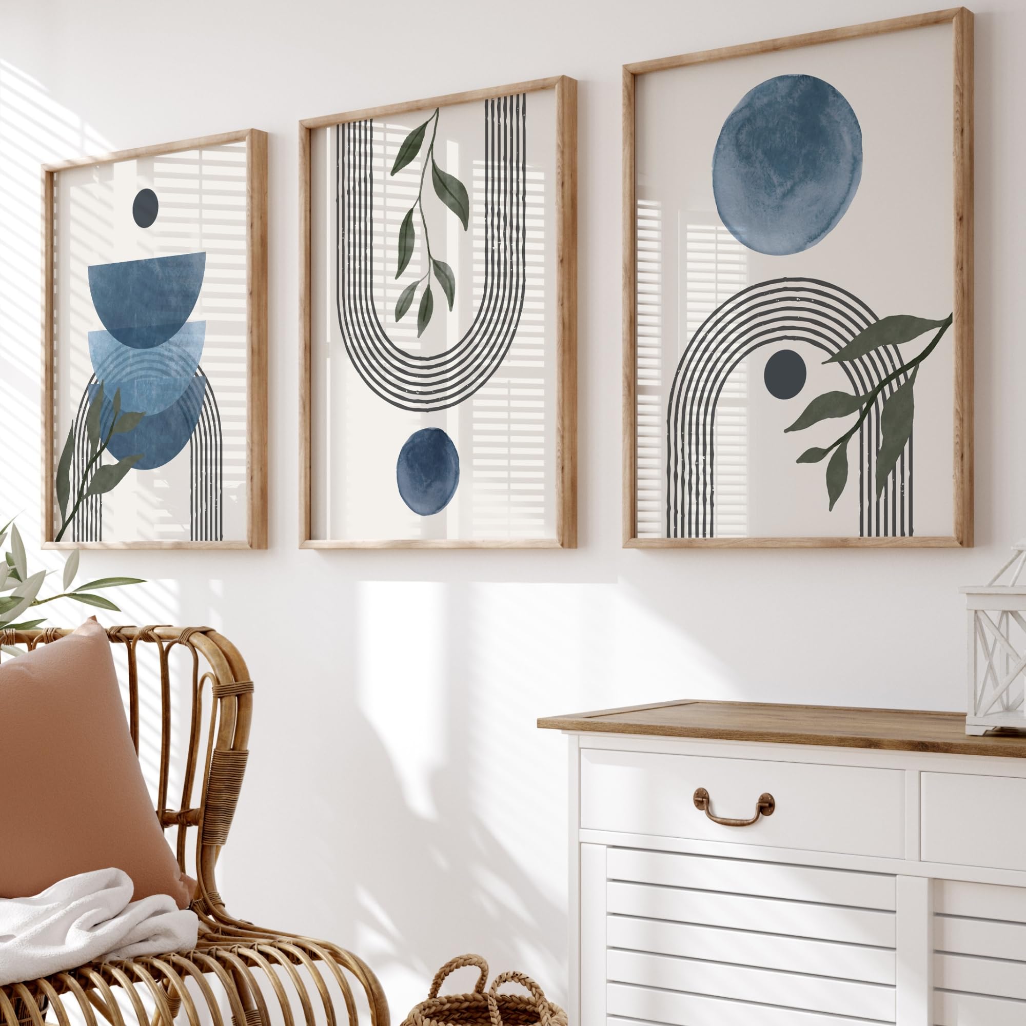 Set of 3 Wall Art Prints | Navy Blue Wall Art | Boho Home Decor | UNFRAMED | A3, A4 (A3)