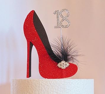 18th Birthday Cake Decoration Red And Black Shoe With Feather