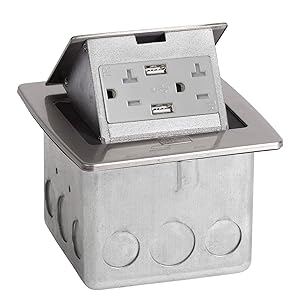 Lew Electric PUFP-CT-SS-2USB Countertop Box, Pop Up w/15A & Single Power/2 USB Receptacle - Stainless Steel