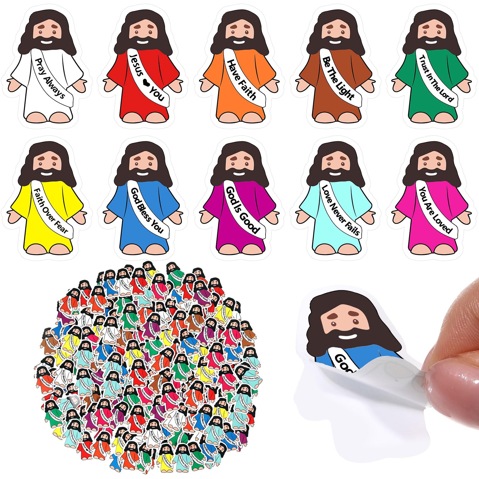 Bememo 200 Pcs Jesus Quotes Stickers Little Jesus Original Design Christian Religious Stickers for Sunday School, Church, Vacation Bible School, Bible Classes(Colorful)