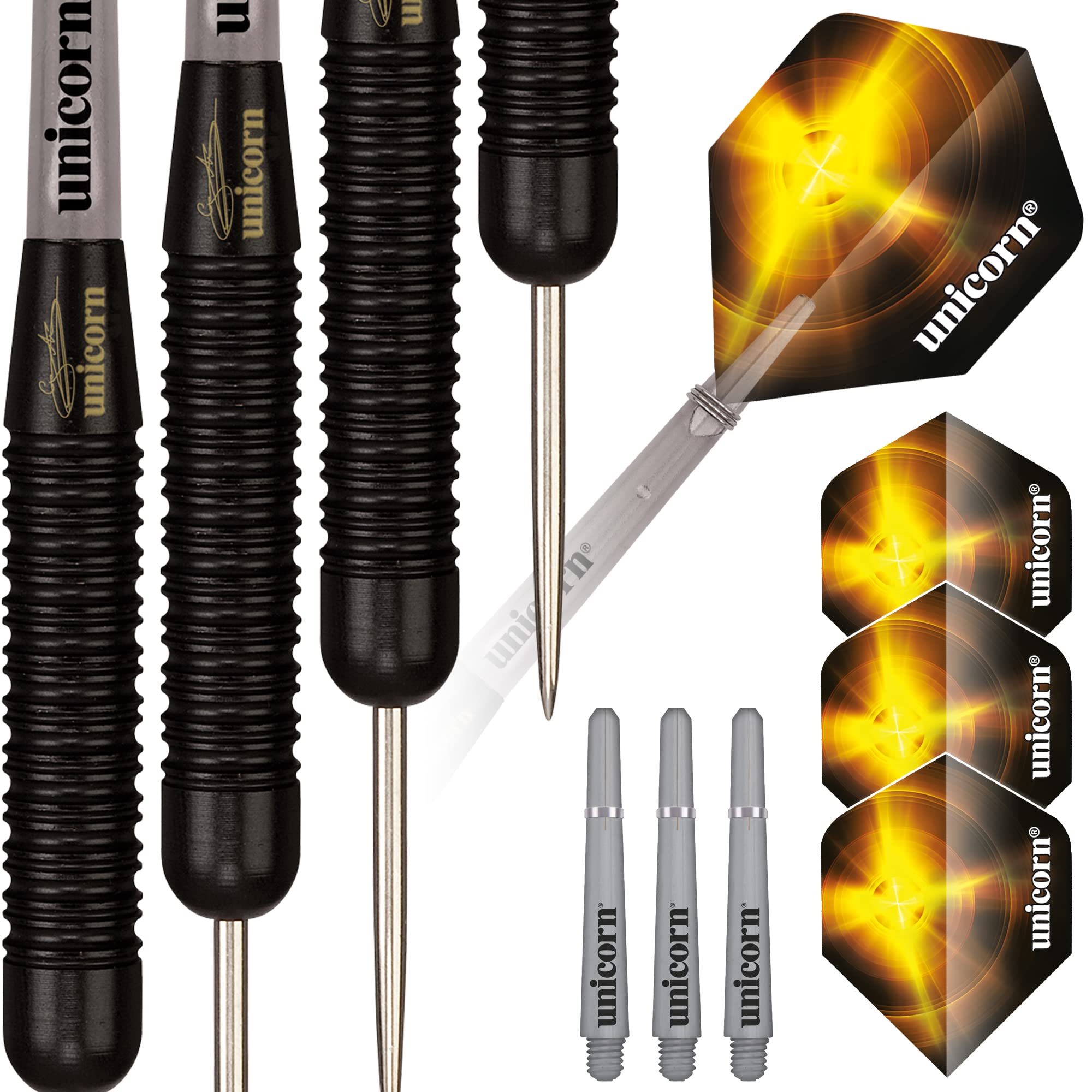 Unicorn Steel Tip Darts Set | Gary 'The Flying Scotsman' Anderson | Brass Barrels with Matt Black Coating | 27 g