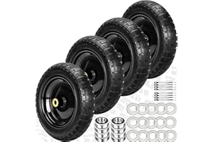 PONTUSS 13" Flat Free Wheels Replacement for GOR Garden Cart Tires, 4.00-6 Solid Tires with 5/8"Bearings, 13" No Flat Wheels for GOR Garden Carts/Hand Trucks/Garden Carts