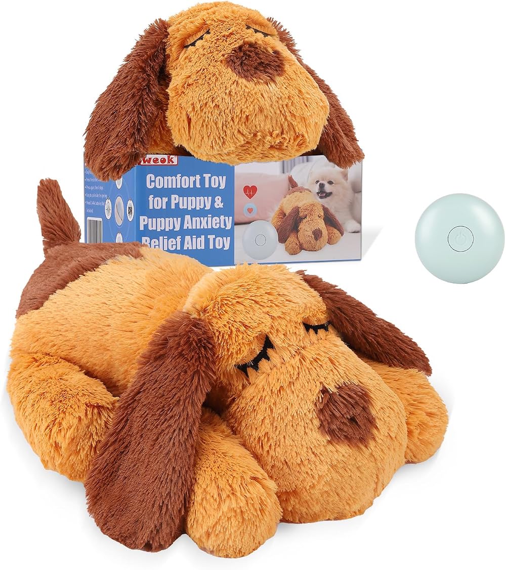 WEOK Puppy Heartbeat Toy for Separation Anxiety Relief Dog Cat Plush Calming Aid