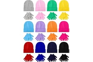 Hryrbay 24/48 Pack Kids Winter Hats and Gloves Set Bulk Warm Knitted Beanie Hat Unisex Magic Gloves Multipack for Boys Girls